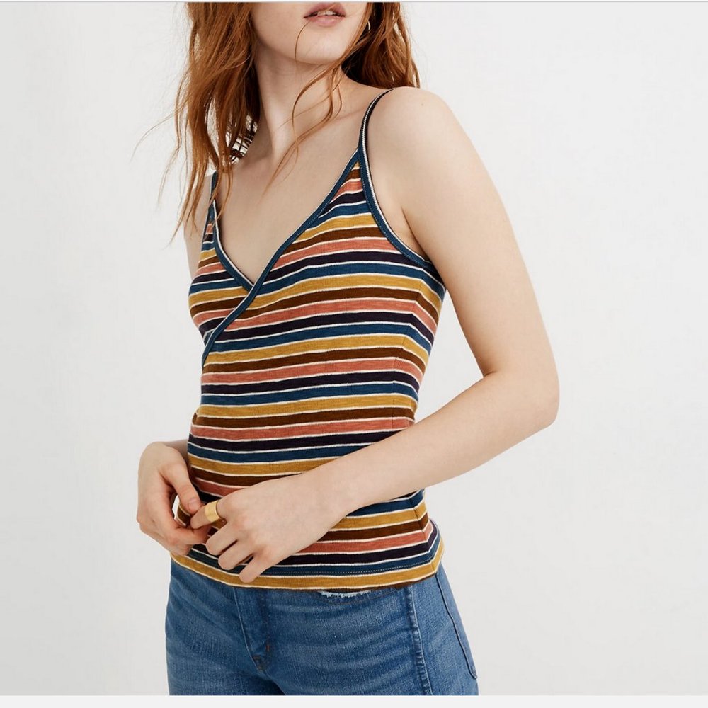 MADEWELL MULTICOLOR SPAGHETTI STRAP WRAP CAMI TANK TOP